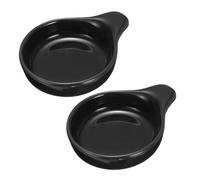 sourcing map 2Pcs Ceramic Dipping Sauce Bowls, 4oz Round Porcelain Soy Sauce Dish with Handle Microwave Dishwasher Oven Safe for Sushi BBQ Dipping Snacks Salad Condiments Dessert, Black