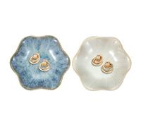 sourcing map 2Pcs Ceramics Jewelry Plate, Lotus Leaf Shape Key Holder Bowl for Entryway Table Decor Small Ring Tray Dish Gift for Women Girlfriend, White/Cold Ash