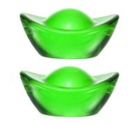 sourcing map 2Pcs Chinese Ingot Crystal Figurine, 3" Feng Shui Decor Golden Ingot Statues Ornament Chinese Craft Figurine for Bedroom Office Cabinet Decor, Green