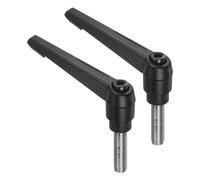 sourcing map 2pcs Clamping Lever Handles, M12 x 40mm 304 Stainless Steel Threaded Male Stud, Adjustable Handles Locking Quick Release Ratchet Push Button Bolt Knobs, Black