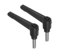 sourcing map 2pcs Clamping Lever Handles, M6 x 15mm 304 Stainless Steel Threaded Male Stud, Adjustable Handles Locking Quick Release Ratchet Push Button Bolt Knobs, Black