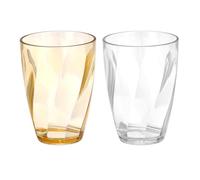 sourcing map 2Pcs Clear Plastic Reusable Drinking Glasses, 13oz Drinking Glasses Diagonal Texture Plastic Water Cup Unbreakable Stackable for Beer Cocktail Water Juice Whiskey, Amber/Clear