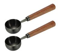 sourcing map 2pcs Coffee Measuring Spoon, 4" x 0.8" 30ml Stainless Steel Coffee Scoop with Wood Handle for Ground Coffee or Loose Leaf Tea Black