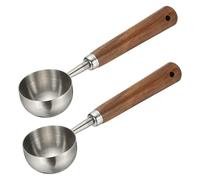 sourcing map 2pcs Coffee Measuring Spoon, 4" x 0.8" 30ml Stainless Steel Coffee Scoop with Wood Handle for Ground Coffee or Loose Leaf Tea Silver