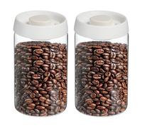 sourcing map 2pcs Coffee Vacuum Container, 1200ml/40oz Glass Coffee Bean Storage Container with Lids for Spices Biscuits Loose Leaf Tea, White