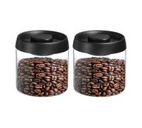 sourcing map 2pcs Coffee Vacuum Container, 500ml/17oz Glass Coffee Bean Storage Container with Lids for Spices Biscuits Loose Leaf Tea, Black