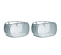 sourcing map 2pcs Collapsible Laundry Baskets, Mesh Laundry Hamper with Side Pocket, Folding Cloth Hamper for Washing Storage, Dorm and Travel, Grey