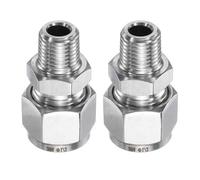 sourcing map 2pcs Compression Fitting 1/2" Tube OD x 1/4" NPT Male Thread Stainless Steel Straight Coupler Adapter Compression Tube Pipe Fitting Connector for Oil Gas Water