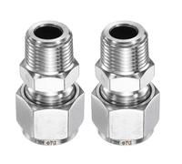 sourcing map 2pcs Compression Fitting 1/2" Tube OD x 3/8" NPT Male Thread Stainless Steel Straight Coupler Adapter Compression Tube Pipe Fitting Connector for Oil Gas Water