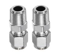 sourcing map 2pcs Compression Fitting 1/4" Tube OD x 1/4" NPT Male Thread Stainless Steel Straight Coupler Adapter Compression Tube Pipe Fitting Connector for Oil Gas Water