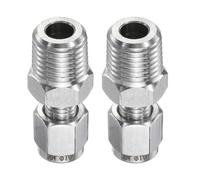 sourcing map 2pcs Compression Fitting 1/8" Tube OD x 1/4" NPT Male Thread Stainless Steel Straight Coupler Adapter Compression Tube Pipe Fittings Connector for Oil Gas Water