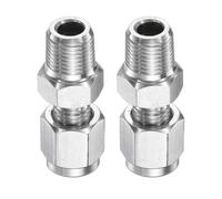 sourcing map 2pcs Compression Fitting 1/8" Tube OD x 1/8" NPT Male Thread Stainless Steel Straight Coupler Adapter Compression Tube Pipe Fitting Connector for Oil Gas Water