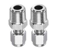 sourcing map 2pcs Compression Fitting 3mm Tube OD x 1/4" NPT Male Thread Stainless Steel Straight Coupler Adapter Compression Tube Pipe Fitting Connector for Oil Gas Water
