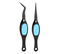 sourcing map 2pcs Craft Tweezers Precision Crossing Lock Curved Straight Stainless Steel Soft Reverse Grip Fine Tip Tweezers for DIY Craft Jewelry Beading Electronics, Black Blue