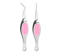 sourcing map 2pcs Craft Tweezers Precision Crossing Lock Curved Straight Stainless Steel Soft Reverse Grip Fine Tip Tweezers for DIY Craft Jewelry Beading Electronics, Silver Pink