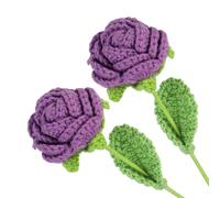 sourcing map 2Pcs Crochet Flower, Rose Handmade Knitted Bouquet Crochet Artificial Flowers for Home Decor Mother's Day Birthday Wedding Graduation Bouquet, Dark Purple