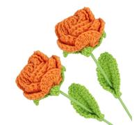 sourcing map 2Pcs Crochet Flower, Rose Handmade Knitted Bouquet Crochet Artificial Flowers for Home Decor Mother's Day Birthday Wedding Graduation Bouquet, Orange