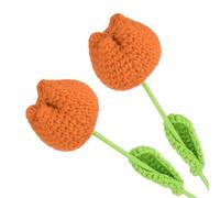 sourcing map 2Pcs Crochet Flower, Tulip Handmade Knitted Bouquet Crochet Artificial Flowers for Home Decor Mother's Day Birthday Wedding Graduation Bouquet, Orange