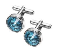 sourcing map 2Pcs Crystal Cufflinks, Copper Round Cuff Links for Men Business Groom Wedding Party Birthday, Sky Blue