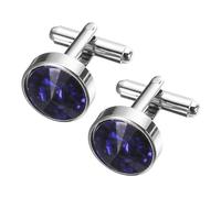sourcing map 2Pcs Crystal Cufflinks, Copper Round Cuff Links for Men Business Groom Wedding Party Birthday, Navy Blue