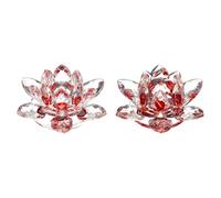 sourcing map 2Pcs Crystal Lotus Flower Figurine Decorative Lotus Flower Ornament Clear Lotus Figurine for Home Office Tabletop Centerpieces, Red