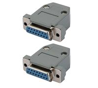 sourcing map 2pcs DB15 15 Pins 2 Rows Female Serial Connector w Cover Housing Assembly Gray