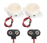 sourcing map 2Pcs DC3-24V 100dB 3100Hz Electronic Piezo Buzzer Alarm Sounder Active Continuous Beep Sound with 9V t Type Battery Connector for Motorcycle Golf Car t Vehicles Car Alarm, White