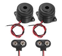 sourcing map 2Pcs DC3-24V 100dB 3500Hz Electronic Piezo Buzzer Alarm Sounder Active Continuous Beep Sound with 9V t Type Battery Connector for Motorcycle Golf Car t Vehicles Car Alarm, Black
