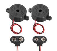 sourcing map 2Pcs DC3-24V 90dB 2800Hz Electronic Piezo Buzzer Alarm Sounder Active Continuous Beep Sound with 9V t Type Battery Connector for Motorcycle Golf Car t Vehicles Car Alarm, Black