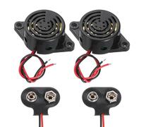 sourcing map 2Pcs DC3-24V 90dB 3100Hz Electronic Piezo Buzzer Alarm Sounder Active Intermittent Beep Sound with 9V t Type Battery Connector for Motorcycle Golf Car t Vehicles Car Alarm, Black