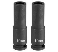 sourcing map 2pcs Deep Impact Socket 3/8" Square Drive by 10mm Metric 6 Point Socket 65mm (2.56") Long CR-MO Steel Industrial Grade Flip Socket for Home Auto Hex Nuts Bolts Repair, Black