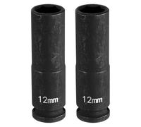 sourcing map 2pcs Deep Impact Socket 3/8" Square Drive by 12mm Metric 6 Point Socket 65mm (2.56") Long CR-MO Steel Industrial Grade Flip Socket for Home Auto Hex Nuts Bolts Repair, Black