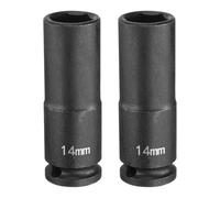 sourcing map 2pcs Deep Impact Socket 3/8" Square Drive by 14mm Metric 6 Point Socket 65mm (2.56") Long CR-MO Steel Industrial Grade Flip Socket for Home Auto Hex Nuts Bolts Repair, Black