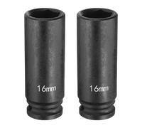 sourcing map 2pcs Deep Impact Socket 3/8" Square Drive by 16mm Metric 6 Point Socket 65mm (2.56") Long CR-MO Steel Industrial Grade Flip Socket for Home Auto Hex Nuts Bolts Repair, Black