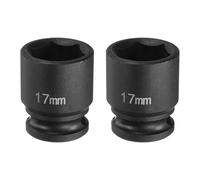 sourcing map 2pcs Deep Impact Socket 3/8" Square Drive by 17mm Metric 6 Point Socket 30mm (1.18") Long CR-MO Steel Industrial Grade Flip Socket for Home Auto Hex Nuts Bolts Repair, Black