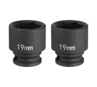 sourcing map 2pcs Deep Impact Socket 3/8" Square Drive by 19mm Metric 6 Point Socket 30mm (1.18") Long CR-MO Steel Industrial Grade Flip Socket for Home Auto Hex Nuts Bolts Repair, Black