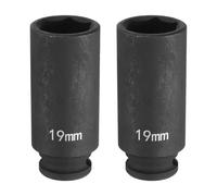 sourcing map 2pcs Deep Impact Socket 3/8" Square Drive by 19mm Metric 6 Point Socket 65mm (2.56") Long CR-MO Steel Industrial Grade Flip Socket for Home Auto Hex Nuts Bolts Repair, Black