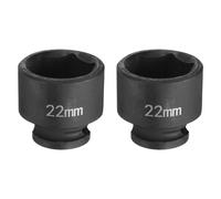 sourcing map 2pcs Deep Impact Socket 3/8" Square Drive by 22mm Metric 6 Point Socket 30mm (1.18") Long CR-MO Steel Industrial Grade Flip Socket for Home Auto Hex Nuts Bolts Repair, Black