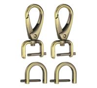 sourcing map 2pcs Detachable Snap Hook Swivel Clasp 1/16" (1.6mm) Zinc Alloy Lobster Claw Clasp with 2pcs D-Rings Screw in Shackle for Keychain Lanyard Purse DIY Purse Strap, Black Gold