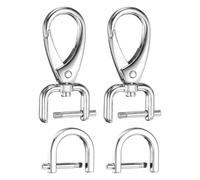 sourcing map 2pcs Detachable Snap Hook Swivel Clasp 1/16" (1.6mm) Zinc Alloy Lobster Claw Clasp with 2pcs D-Rings Screw in Shackle for Keychain Lanyard Purse DIY Purse Strap, Silver