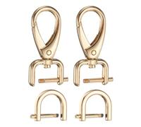 sourcing map 2pcs Detachable Snap Hook Swivel Clasp 1/16" (1.6mm) Zinc Alloy Lobster Claw Clasp with 2pcs D-Rings Screw in Shackle for Keychain Lanyard Purse DIY Purse Strap, Light Gold