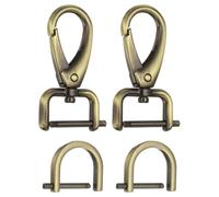 sourcing map 2pcs Detachable Snap Hook Swivel Clasp 3/32" (2mm) Zinc Alloy Lobster Claw Clasp with 2pcs D-Rings Screw in Shackle for Keychain Lanyard Purse DIY Purse Strap, Black Gold