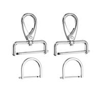 sourcing map 2pcs Detachable Snap Hook Swivel Clasp 5/32" (3.8mm) Zinc Alloy Lobster Claw Clasp with 2pcs D-Rings Screw in Shackle for Keychain Lanyard Purse DIY Purse Strap, Silver