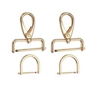 sourcing map 2pcs Detachable Snap Hook Swivel Clasp 5/32" (3.8mm) Zinc Alloy Lobster Claw Clasp with 2pcs D-Rings Screw in Shackle for Keychain Lanyard Purse DIY Purse Strap, Light Gold