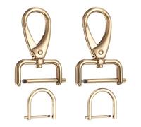 sourcing map 2pcs Detachable Snap Hook Swivel Clasp 7/64" (2.5mm) Zinc Alloy Lobster Claw Clasp with 2pcs D-Rings Screw in Shackle for Keychain Lanyard Purse DIY Purse Strap, Light Gold