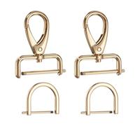 sourcing map 2pcs Detachable Snap Hook Swivel Clasp 9/64" (3.2mm) Zinc Alloy Lobster Claw Clasp with 2pcs D-Rings Screw in Shackle for Keychain Lanyard Purse DIY Purse Strap, Light Gold