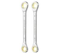 sourcing map 2pcs Double Box End Ratcheting Wrench 17mm x 19mm Metric 72 Tooth Ratchet Gear Spanner Tools CR-V Black Nickel Plating Dual Box End Ratcheting Wrench for Repairs