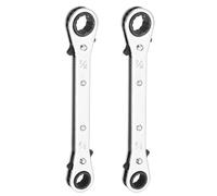 sourcing map 2pcs Double Box End Reversible Ratcheting Wrench 3/8" x 7/16" CR-V Steel 180 Degrees SAE Double Head 12-Point 24-Teeth Adjustable Ratchet Gear Socket Spanner, Silver Grey