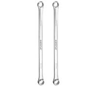 sourcing map 2pcs Double End Box Wrench 19 x 21 mm Metric 12 Point 0 Degree Offset Extra Long Double End Box Ratcheting Wrench CR-V Polished Long Spanner Tools for Repairs
