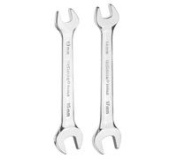 sourcing map 2pcs Double Open End Wrench 13mm x 15mm/14mm x 17mm Metric 15 Degree Offset Angle Small Flat Head Wrench Mirror Polished Open Ended Spanner for Automotive Repair Furniture Assembly